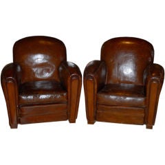 French Art Deco Leather Club Chairs