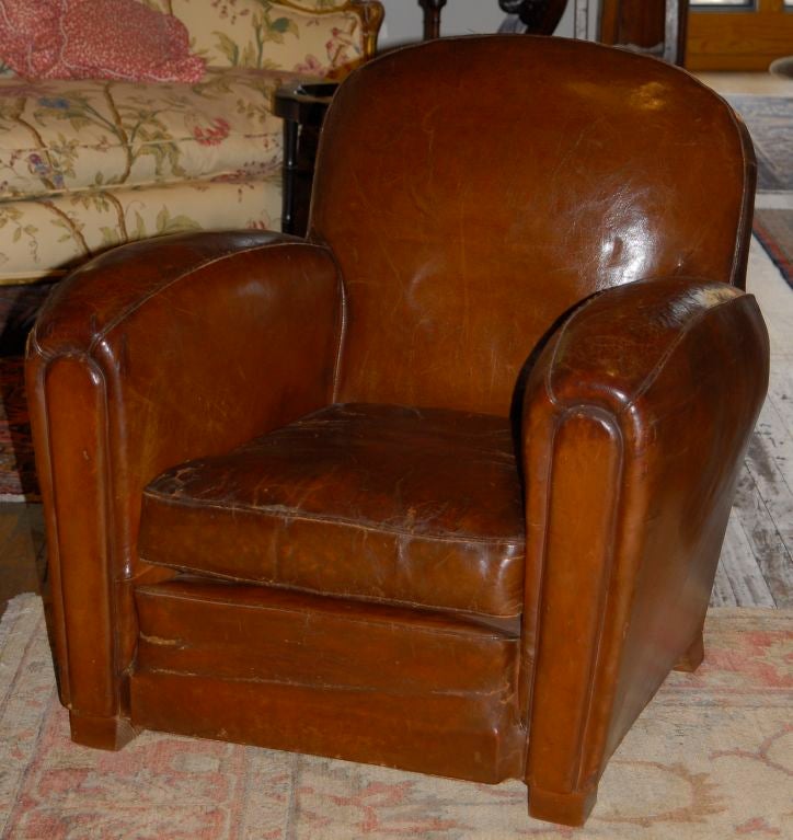 Mid-20th Century French Art Deco Leather Club Chairs