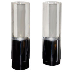 Pace Collection Pair of Lucite and polished chrome column lamps