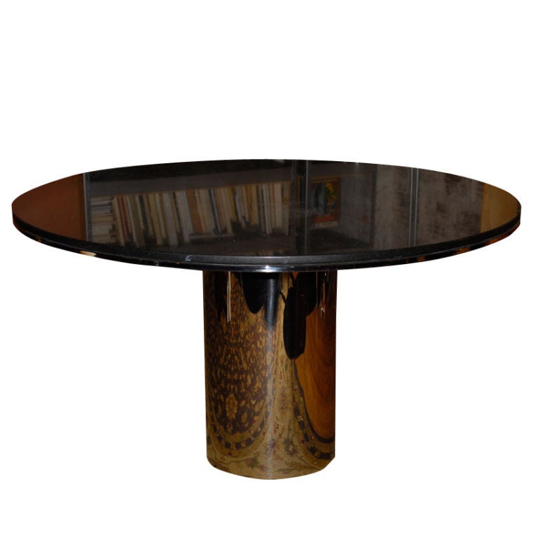 Polished Stainless steel and Granite Table by  Brueton "Anello" For Sale