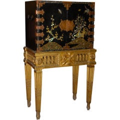 Japanese Black  Lacquer Cabinet on Italian Neoclassical  Stand