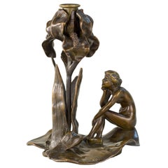 Iris-Kerzenleuchter aus Bronze im französischen Art nouveau-Stil von Jozon