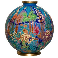 A French Art Deco "Boule de Coloniale" Ceramic Vase by, Longwy 4