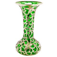 Sterling and Green Glass Vase
