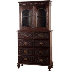 Antique Small Scale Indo-Portuguese Rosewood Bookcase with Drawers