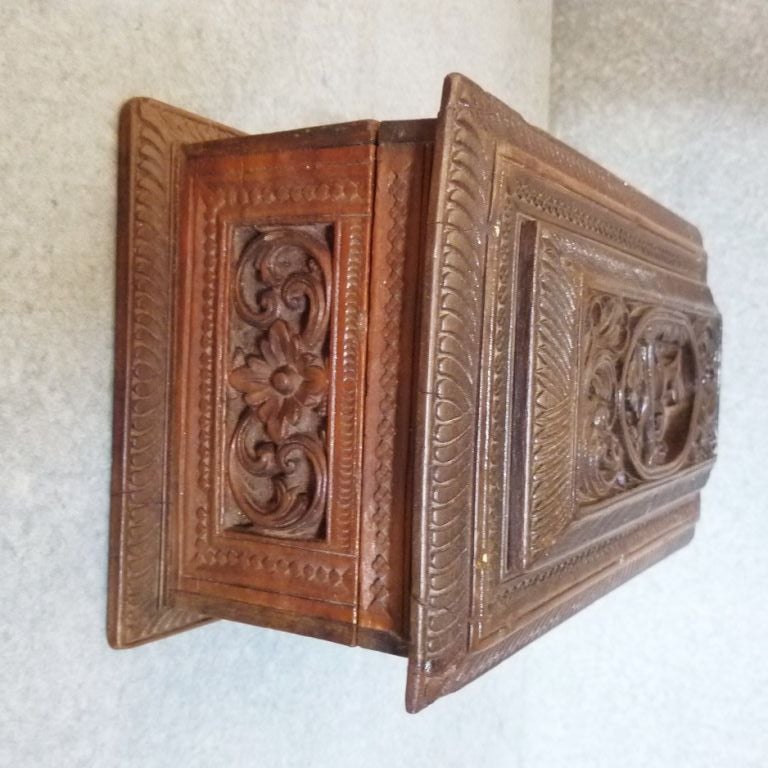South Indian Style Sandalwood Box with Foliate/Animal Carving