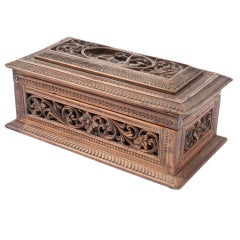 South Indian Style Sandalwood Box with Foliate/Animal Carving