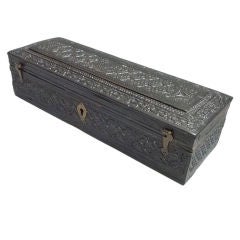 Moghul Style Carved Ebony Pen Box with Brass Hinges
