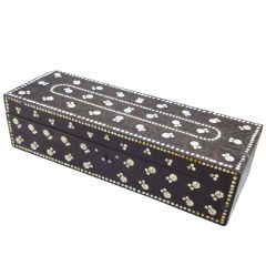 Anglo-Indian Carved Ebony Long Box with Ivory Inlay