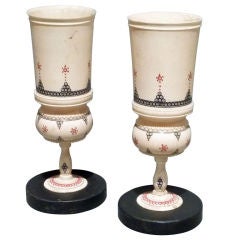 Pair of Ivory Cups with Painted Details