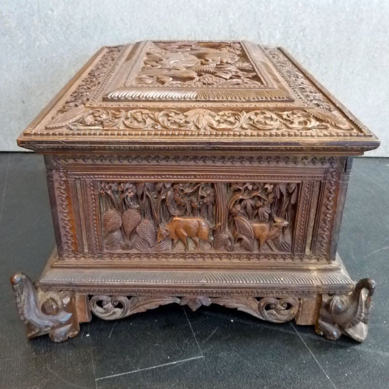 South Indian Style Sandalwood Jewelry Box with Elaborate Carving For