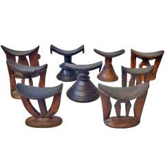 Set of Eight Ethiopian Headrests made of Wood