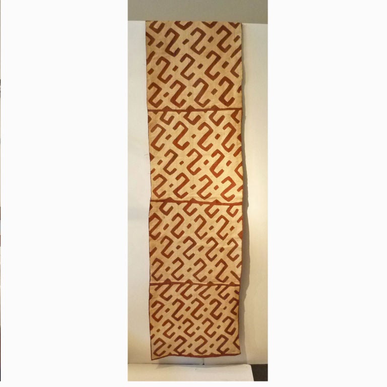 Kuba Cloth Raffia Skirt with Red Pattern