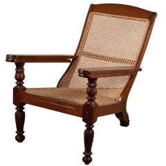 Vintage Anglo-Indian Teak Plantation Chair with Rattan Seat