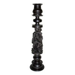 Solid Ebony Carved Candlestick Depicting Native Africans