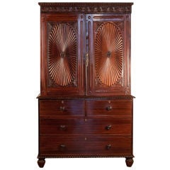 Antique Indo-Portuguese Rosewood Linen Press with Sunburst Doors