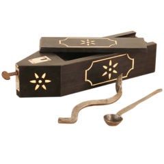 Vintage Ebony Coconut Scraper with Ivory Inlay