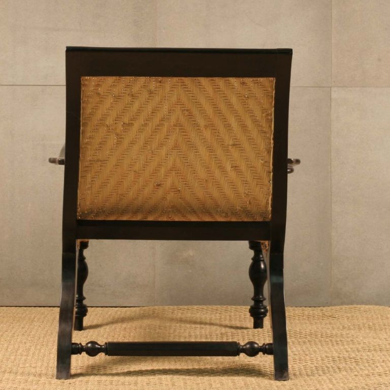 Sri Lankan Anglo-Indian Solid Ebony Plantation Chair with Swivel Arms