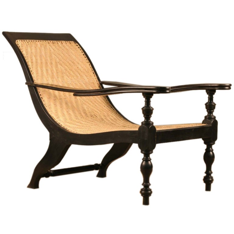 Anglo-Indian Solid Ebony Plantation Chair with Swivel Arms