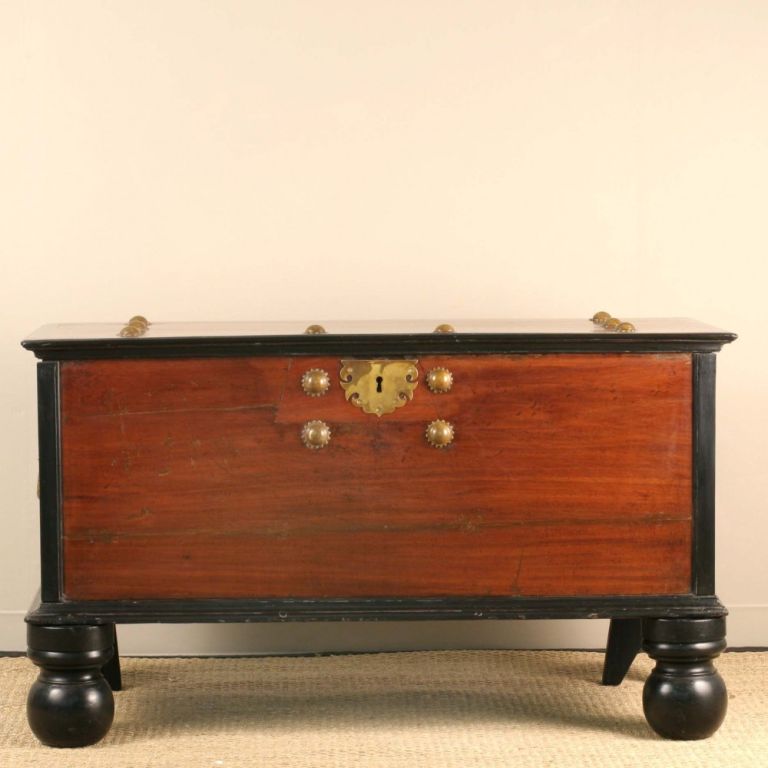 Anglo-Indian Indo-Dutch Chest Jackfruit and Ebony Chest with Brass Details For Sale