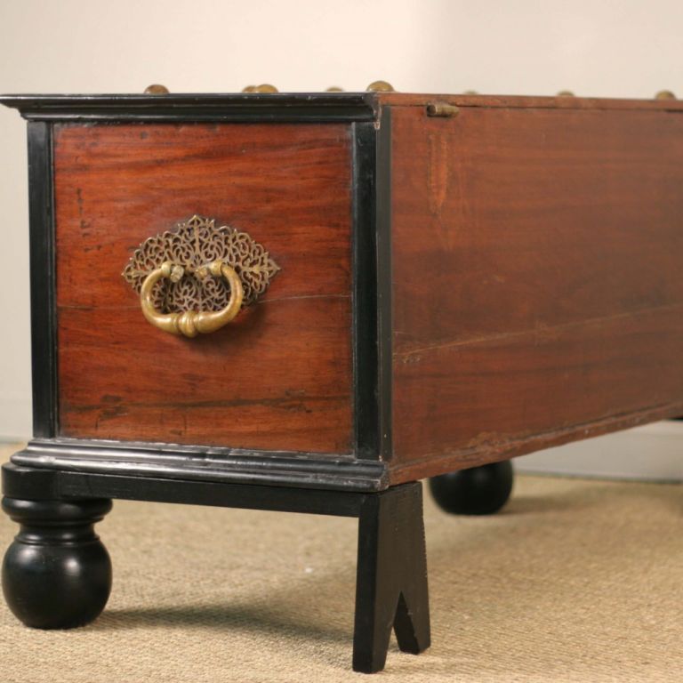 Indo-Dutch Chest Jackfruit and Ebony Chest with Brass Details In Good Condition For Sale In Richmond, CA