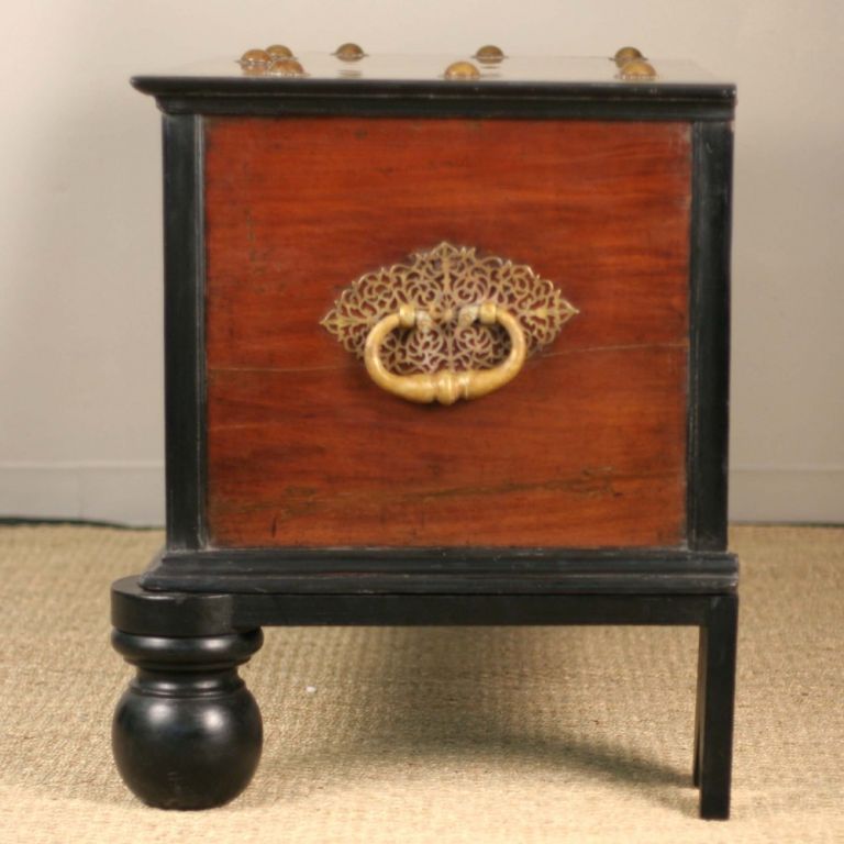 19th Century Indo-Dutch Chest Jackfruit and Ebony Chest with Brass Details For Sale