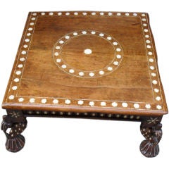 Anglo-Indian Teak Low Stool with Ivory Inlay