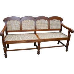 Anglo-Indian Teak Bench with Caned Seat