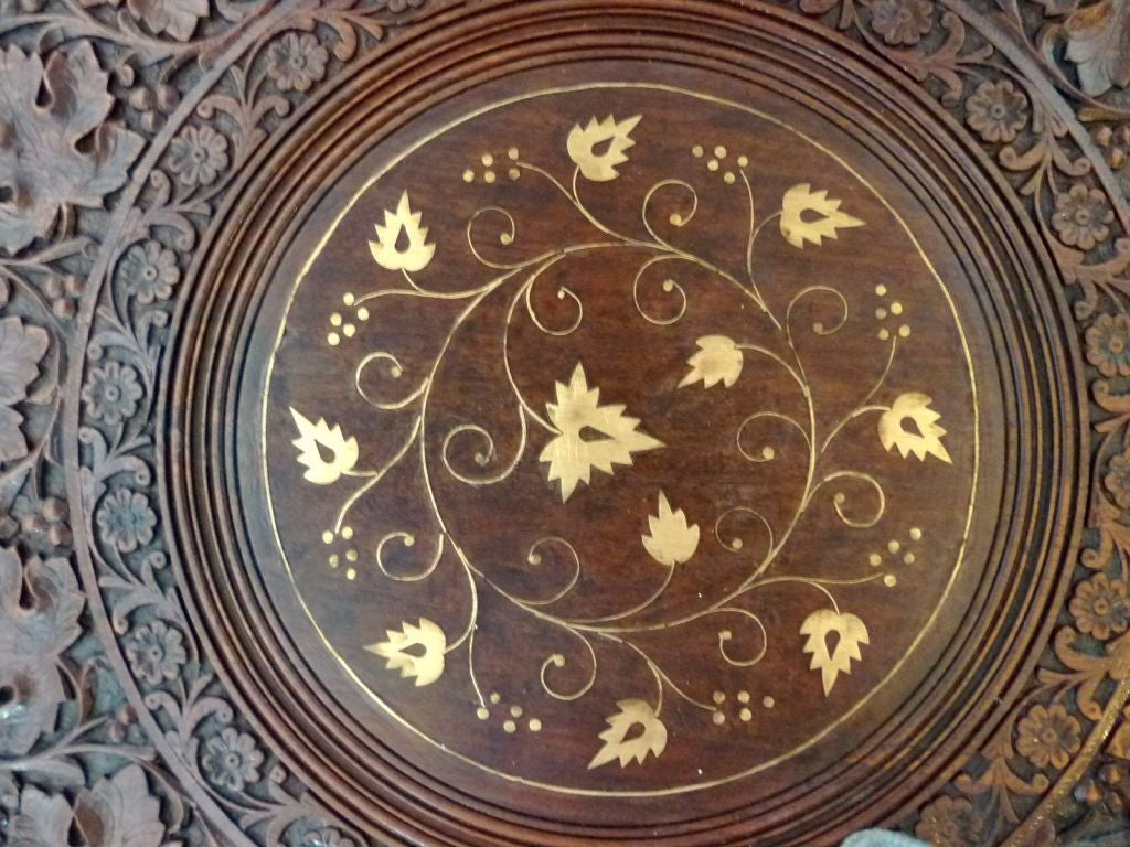 Anglo-Indian Heavily Carved Rosewood Table with Folding Base 2