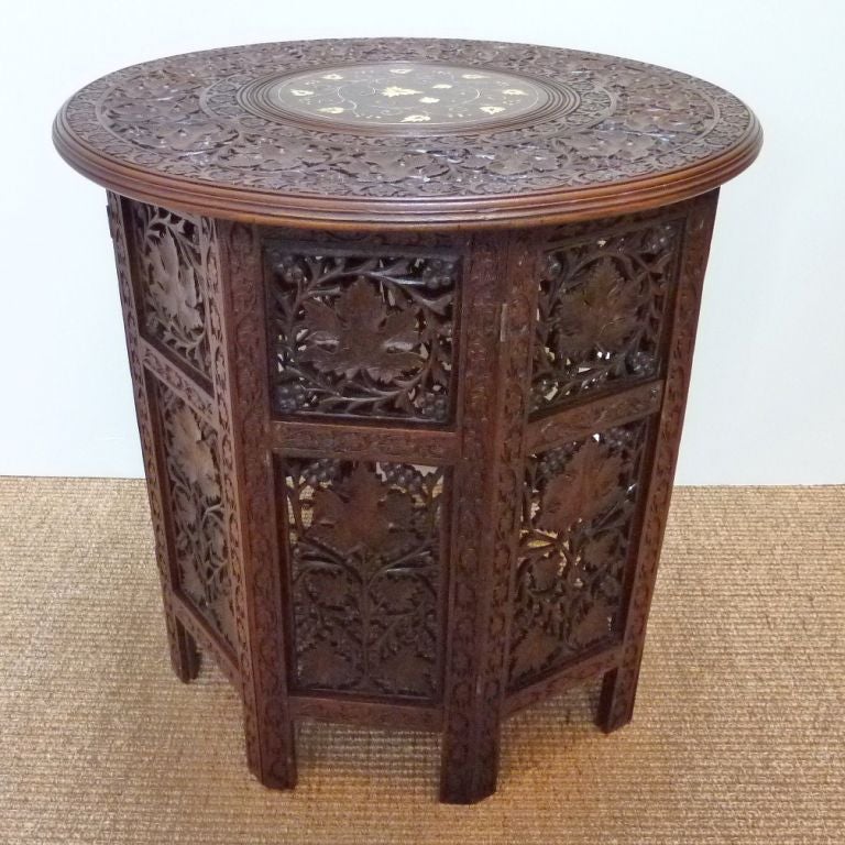 Anglo-Indian Heavily Carved Rosewood Table with Folding Base 3