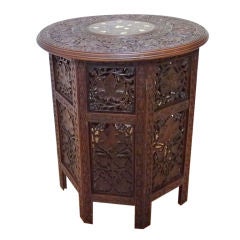 Anglo-Indian Heavily Carved Rosewood Table with Folding Base