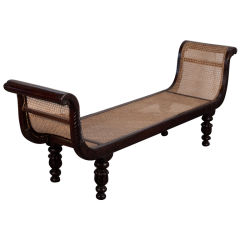 Indo-Dutch Colonial Rosewood Daybed with Caned Seat and Sides