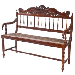 Anglo-Indian Rosewood Bench with Cane Seat