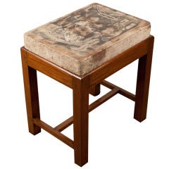 Stone Litho Block Table on Teak Stand