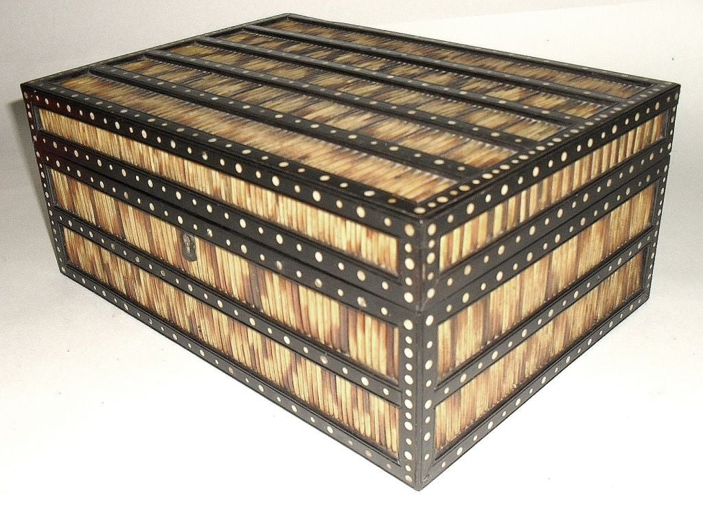 Anglo-Indian Porcupine Quill and Ebony Box with Inlay