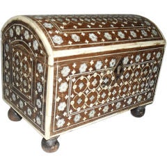 Indo-Portuguese Rosewood Domed Casket Box with Ivory Inlay