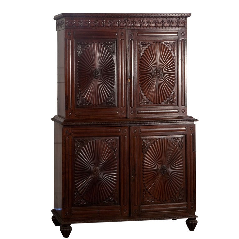 Indo-Portuguese Rosewood Cabinet with Sunburst Doors