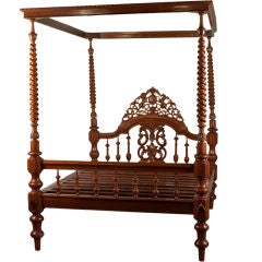 Anglo-Indian Teak Four Poster Bed with Canopy