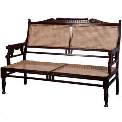 Antique Anglo-Indian Rosewood Settee with Caned Seat and Back