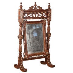 Anglo-Indian Teak Mirror on Stand with Ebony and Ivory Inlay