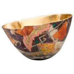 Vintage Bennett Bean Glazed and Gilt Pottery Bowl, circa 1980