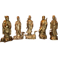 Chinese Tao Gods in Gilded Bronze