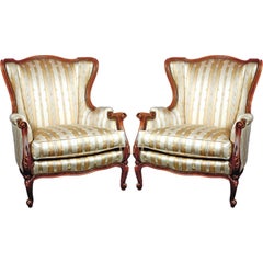 Pair of Bergere Chairs with Napoleonic Bee Upholstery