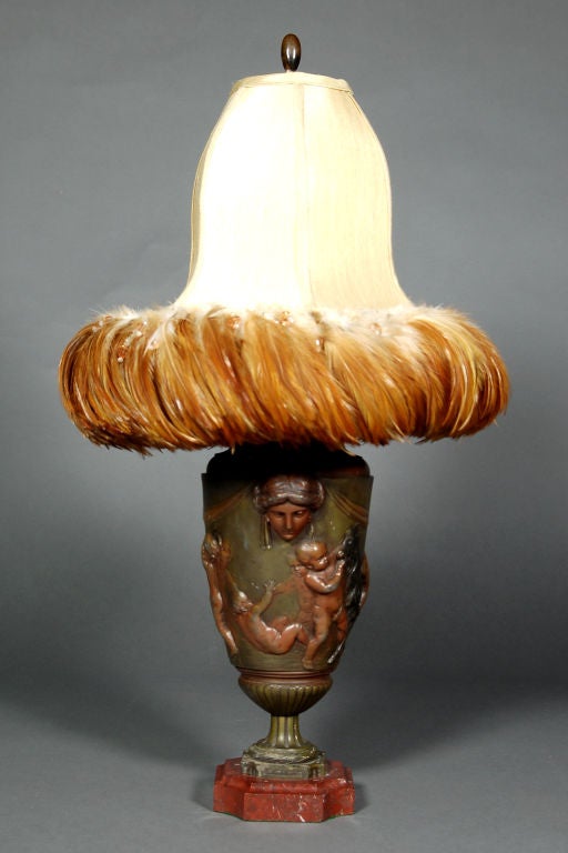 French Pair of Bronze and Marble Art Deco Lamps For Sale