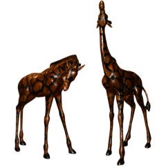 Pair of Maitland Smith Dark Bronze Patina Giraffes