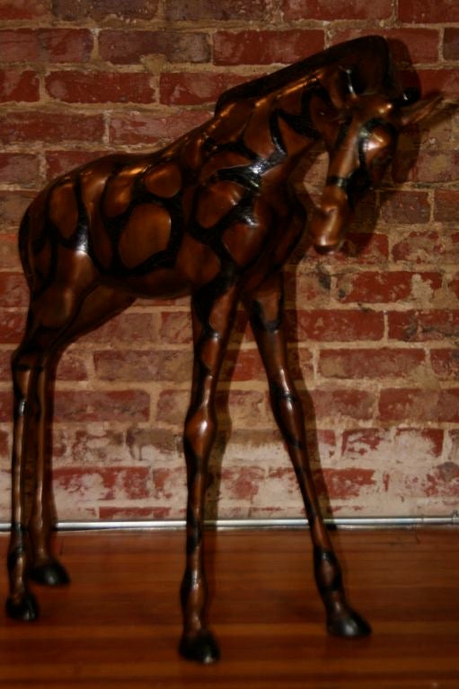 Pair of Maitland Smith Dark Bronze Patina Giraffes 1