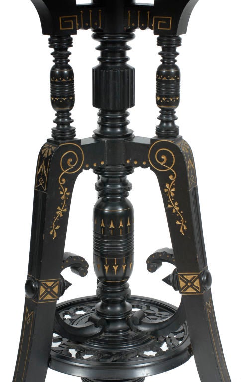 Eastlake ebonized guéridon with a wonderful inlaid marble top. For Sale 4