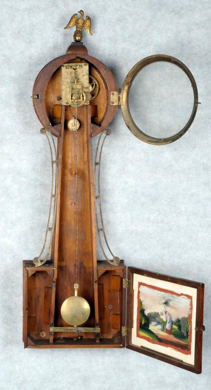 Mahogany Rare Southeastern Massachusetts Eglomisé Banjo Clock, Hingham For Sale