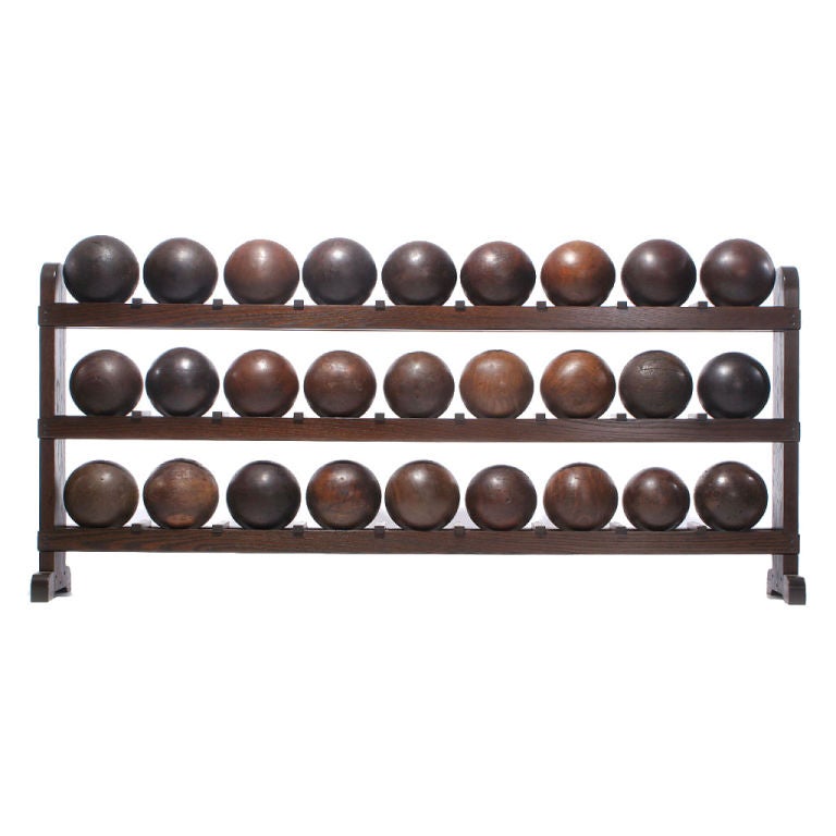 Original ‘Ball Rack’ with Lignum Vitae Bowling Balls, Made to Order