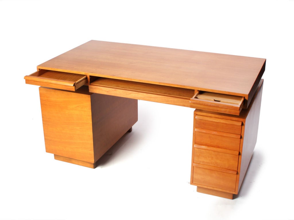 Cherry Floating Top Partners Desk by Edward Wormley